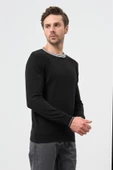 Siyah Uzun Kol Düz Örme Bisiklet Yaka Classic Slim Fit Triko 1012245108 - 1