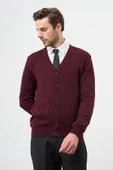 Bordo Uzun Kol Düz Örme V Yaka Classic Comfort Fit Triko 1012245016 - 1