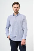 Mavi Kısalabilir Kollu Armürlü Biritli Yaka Pamuklu Casual Slim Fit Dar Kesim Gömlek 1004240202 thumbnail 1