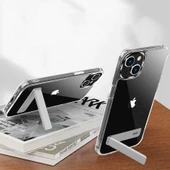 iPhone 14 Uyumlu Kılıf Standlı Şeffaf Silikon L-Stand Kapak - 2