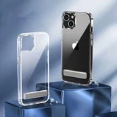 iPhone 14 Uyumlu Kılıf Standlı Şeffaf Silikon L-Stand Kapak - 10