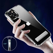 iPhone 14 Uyumlu Kılıf Standlı Şeffaf Silikon L-Stand Kapak - 3