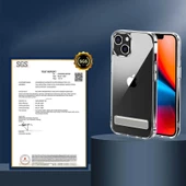 iPhone 14 Uyumlu Kılıf Standlı Şeffaf Silikon L-Stand Kapak - 4