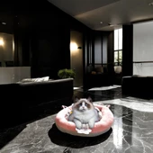 LÜKS KEDİ VE KÖPEK YATAĞI KUYRUKLU GRİ PEMBE - 1