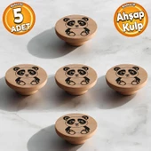 Ahşap Kulp Düğme Panda Desenli Çocuk Odası Çekmece Mutfak Mobilya Dolap Kulpu Kulbu Kulpları 5 ADET - 1