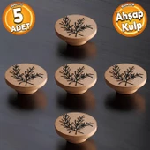Ahşap Kulp Düğme Ağaç Desenli Çocuk Odası Çekmece Mutfak Mobilya Dolap Kulpu Kulbu Kulpları 5 ADET - 1