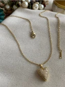 Çelik Gold Taşlı Kalp Kolye - 1