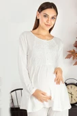 Saray Incisi Göğüs Dantel Detaylı Kadın Hamile Pijama Takımı 1032 - 10