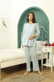 Saray Incisi Göğüs Dantel Detaylı Kadın Hamile Pijama Takımı 1032 - 5