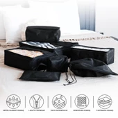 Premium 7'li Siyah Lamineli Su Geçirmez Valiz Düzenleyici Bavul içi Organizer Set Seyahat Hurcu thumbnail 5