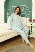 Saray Incisi Göğüs Dantel Detaylı Kadın Hamile Pijama Takımı 1032 - 3