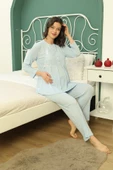 Saray Incisi Göğüs Dantel Detaylı Kadın Hamile Pijama Takımı 1032 - 1