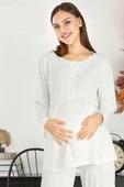 Göğüs Ve Omuz Dantel Detaylı Kadın Hamile Pijama Takımı 1030 - 8