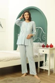 Göğüs Ve Omuz Dantel Detaylı Kadın Hamile Pijama Takımı 1030 - 2