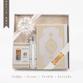 Takke + Esans + Tesbih + Seccade + Kuran Hediye Seti (Hafız Boy, Beyaz) thumbnail 1