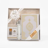 Takke + Esans + Tesbih + Seccade + Kuran Hediye Seti (Hafız Boy, Beyaz) thumbnail 2