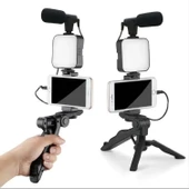 Upway LED Işıklı Mikrofonlu Tripotlu Kumandalı Video Kayıt Fotoğraf Öz Çekim Seti - 1