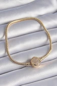 MuI MuI 316L Çelik Zincir Gold Renk Zirkon Taşlı Charm Model Kadın Bileklik - 1