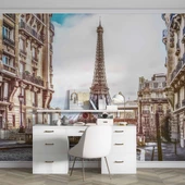 Paris Sokak ve Eyfel Kulesi Manzaralı Duvar Kağıdı Baskı thumbnail 4