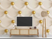 3 Boyutlu Kabartma Görünümlü Altın İnci Duvar Kağıdı Baskı thumbnail 4