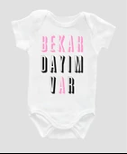 Organik %100 Pamuk Bekar Dayım Var Siyah Baskılı Bebek Body Badi Çıtçıtlı Zıbın ZBN040 - 1
