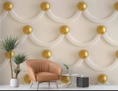 3 Boyutlu Kabartma Görünümlü Altın İnci Duvar Kağıdı Baskı thumbnail 6