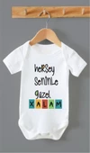 Organik %100 Pamuk Herşey Seninle Güzel Xalam Zarf Yaka Bebek Body ZBN0141 - 1
