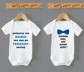 Organik %100 Pamuk Üzgünüm Baba 2 li Sevilecek Tek Kadın Bebek Body Set Badi Çıtçıtlı Zıbın ZBN138 - 1