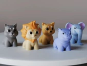 Renkli Mini Hayvan Figürleri Seti - Aslan, Kedi, Köpek, Fil, Su Aygırı (Küçük Boy) thumbnail 1