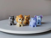 Renkli Mini Hayvan Figürleri Seti - Aslan, Kedi, Köpek, Fil, Su Aygırı (Küçük Boy) thumbnail 2