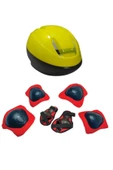 F-Sports Sarı Kask Kırmızı Dizlik Dirseklik Koruyucu Set - 1