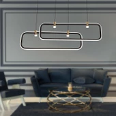 Apliqa Blom 2'li Dikdörtgen 96 Watt Siyah Yemek Masası Üstü, Salon Sarkıt Led Avize thumbnail 1