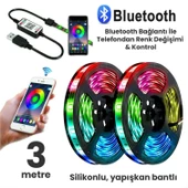 UpWay 3 Metre Bluetoothlu Müziğe Duyarlı Su Geçirmez Kesilebilir Silikonlu Kumandalı USB RGB Şerit Led - 2