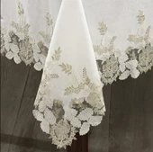 Nazik Home Floransa Dantelli Leke Tutmaz Masa Örtüsü Krem 160X260 - 3