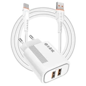 S-link SL-EC50 (SL-EC50T) 5V 2400MA Type-C Kablolu 2 USB Çıkışlı Beyaz Ev Şarj Adaptörü - 1