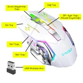 UpWay TW-Q13 Kablosuz Sessiz RGB LED Işıklı Şarjlı Ergonomik 2400DPI Gaming Mouse Beyaz - 3