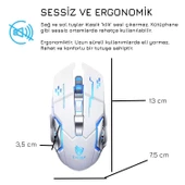UpWay TW-Q13 Kablosuz Sessiz RGB LED Işıklı Şarjlı Ergonomik 2400DPI Gaming Mouse Beyaz - 5