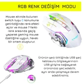 UpWay TW-Q13 Kablosuz Sessiz RGB LED Işıklı Şarjlı Ergonomik 2400DPI Gaming Mouse Beyaz - 6