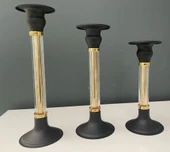 HERA KRİSTAL 3 LÜ SİYAH KRİSTAL METAL ŞAMDAN - 1