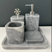 LARA HOME KARE 5 Lİ MERMER BANYO SETİ GRİ - 1