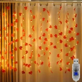 Sonbahar Konseptli 10 Adet Yapay Sarmaşık 3x3 USB'li 10 Saçaklı Perde Led Dekoratif Aydınlatma - 1