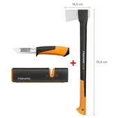 Fiskars Yarma Baltası L-X21 + Bileyicili Ağır İş Bıçağı + Balta ve Bıçak Bileyici - 1