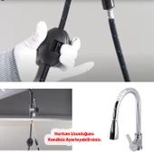 Mix Eyve Sıcak Soğuk Su Girişli Spiral Hortumlu Çeşme Banyo Lavabo Mutfak Musluğu Krom Bataryası - 4
