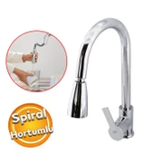 Mix Eyve Sıcak Soğuk Su Girişli Spiral Hortumlu Çeşme Banyo Lavabo Mutfak Musluğu Krom Bataryası - 1