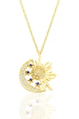 Gümüş altın yaldızlı zirkon taşlı gece gündüz kolye SGTL12591GOLD - 1