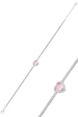 Gümüş beyaz altın rodyumlu pembe zirkon taşlı pırlanta montürlü love kalp su yolu bileklik SGTL12615PEMBE - 2