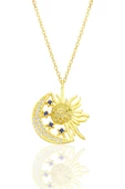 Gümüş altın yaldızlı zirkon taşlı gece gündüz kolye SGTL12591GOLD - 2