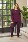 Aydoğan Kadın inci Büyük Beden WILD Vişneçürüğü Pijama Takım 0659 thumbnail 2