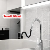 Spiral Hortumlu Bella Çıkar Başlıklı Eyve Su Çeşme Banyo Lavabo Mutfak Musluğu Krom Bataryası - 3