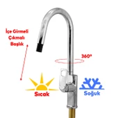 Spiral Hortumlu Bella Çıkar Başlıklı Eyve Su Çeşme Banyo Lavabo Mutfak Musluğu Krom Bataryası - 5